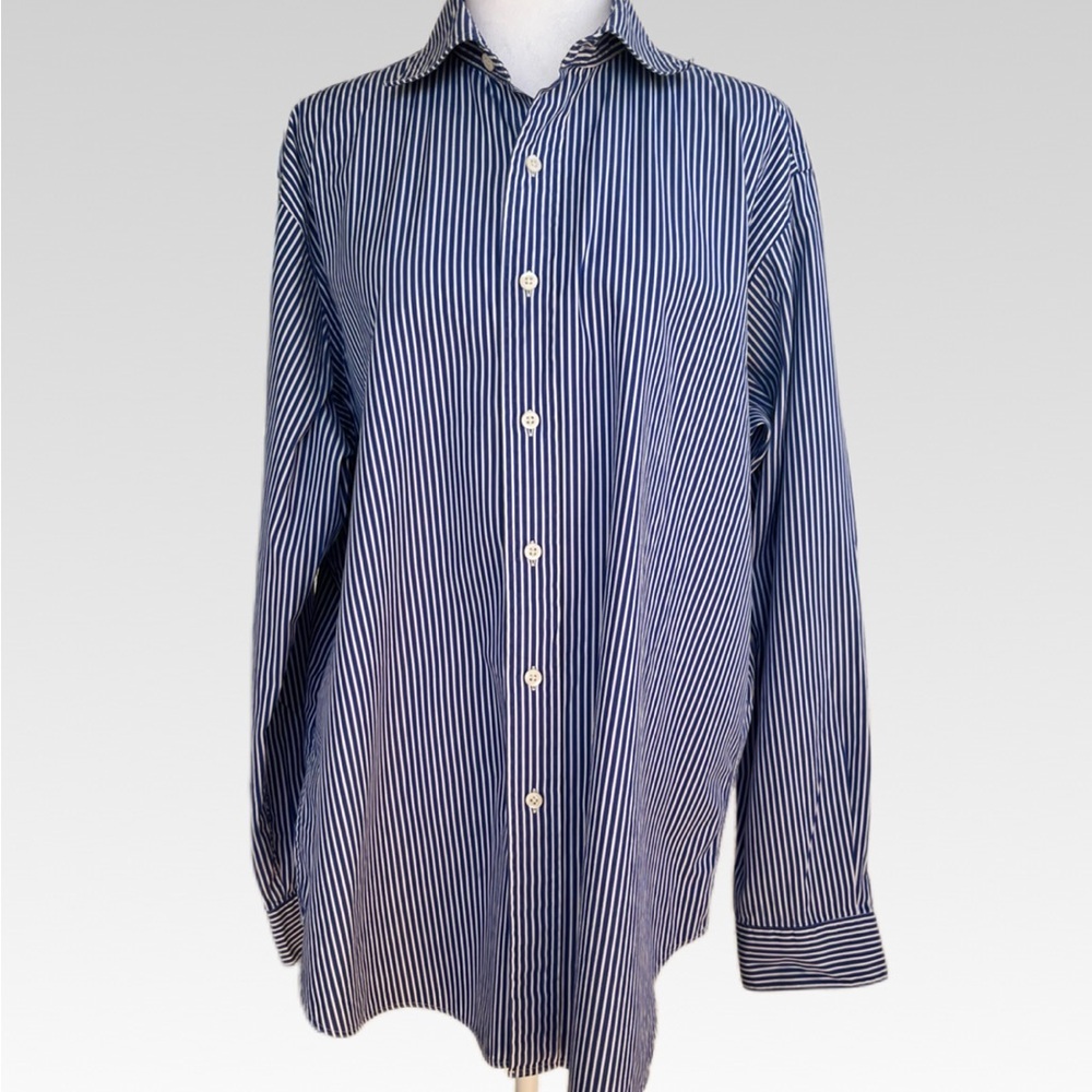 American Living Navy Striped Button Down Shirt